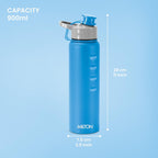 MILTON Gripper 1000 Stainless Steel Water Bottle, 900 ml, Blue | Leak Proof | Easy Grip | Light Weight | Easy to Carry