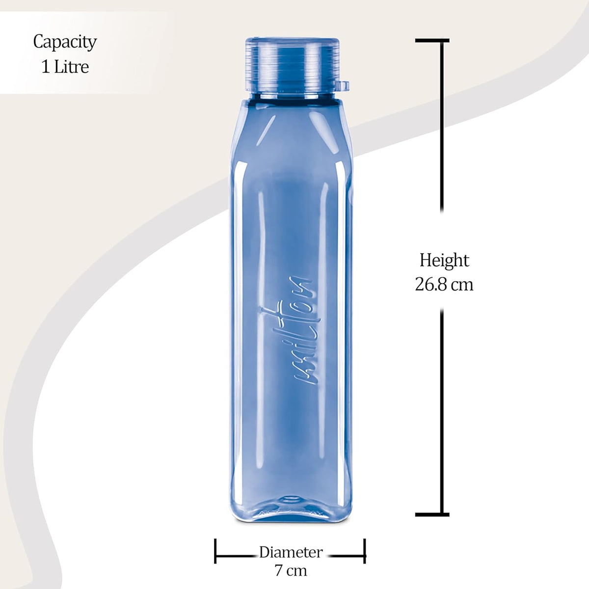 MILTON Prime 1000 Water Bottle, 1 Litre, Reusable Plastic Fridge Bottle, BPA Free and Leak Proof Bottles for Travel, Work, Pack of 1, Blue