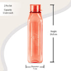 MILTON Prime Water Bottles Pack of 2, 1 Litre Each, Red, Reusable Plastic Fridge Bottle Set, BPA Free and Leak Proof Waterbottles for School, Travel, Work