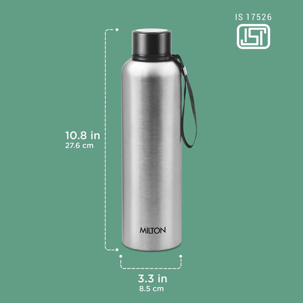 Milton Aura 1000 Thermosteel Water Bottle, 24 Hr Hot and Cold I Leak Proof Lid, ISI Certified I Vacuum Insulated I for Office, Gym, School I Silver