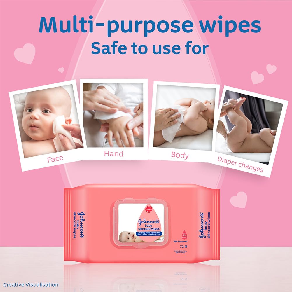Johnson's Baby Wet Wipes | 504 Wipes | Alcohol & Soap Free | Prevents Rashes & Redness | with 3X Moisturising Lotion | As Mild as Pure Water