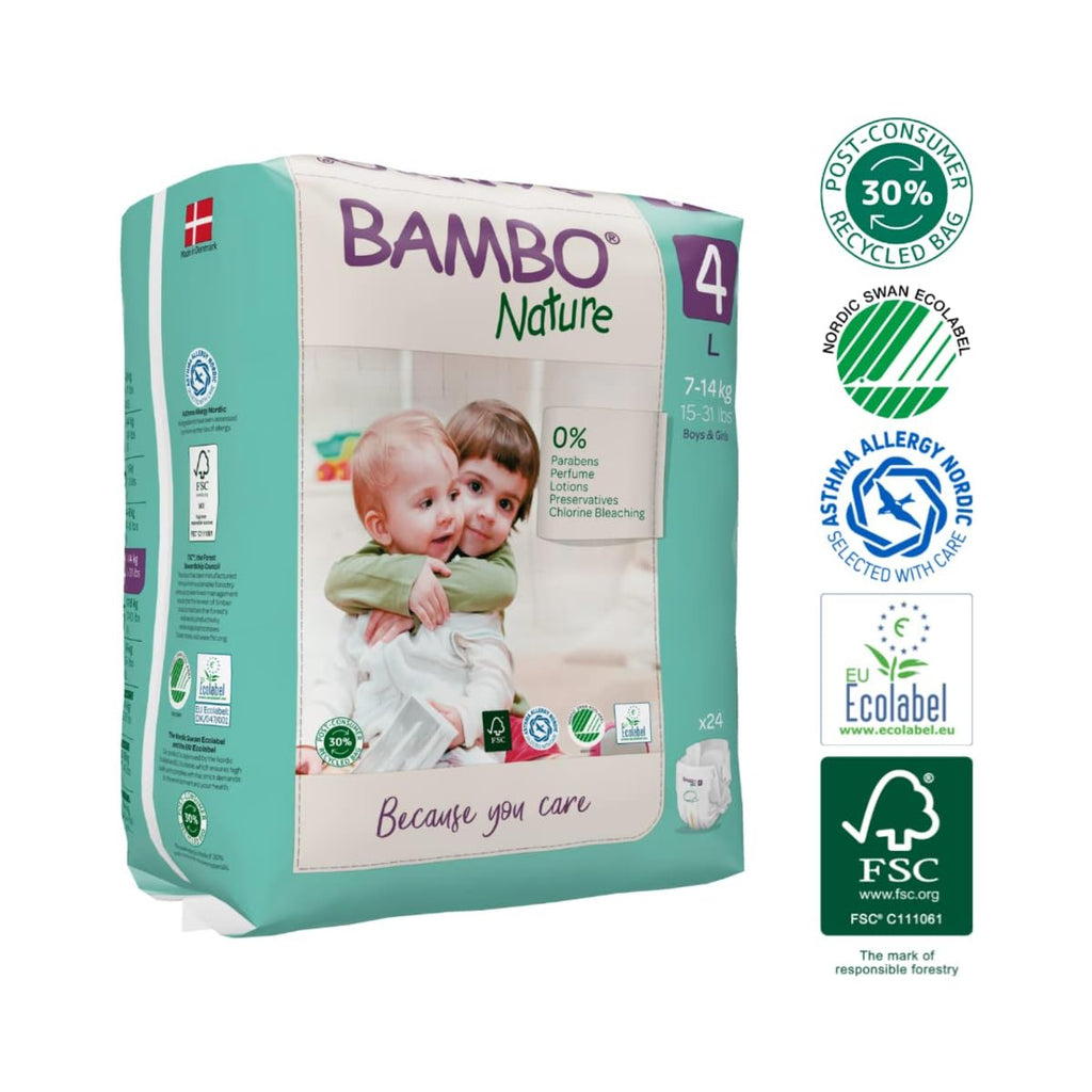 Bambo Nature Premium Baby Tape Diapers for Baby Large Size (7-14 Kgs), Super Absorbent, Breathable, Extra Soft, Dermatologically Tested Toddler Nappies, Bamboo Diaper With Wetness Indicator, 72 Count