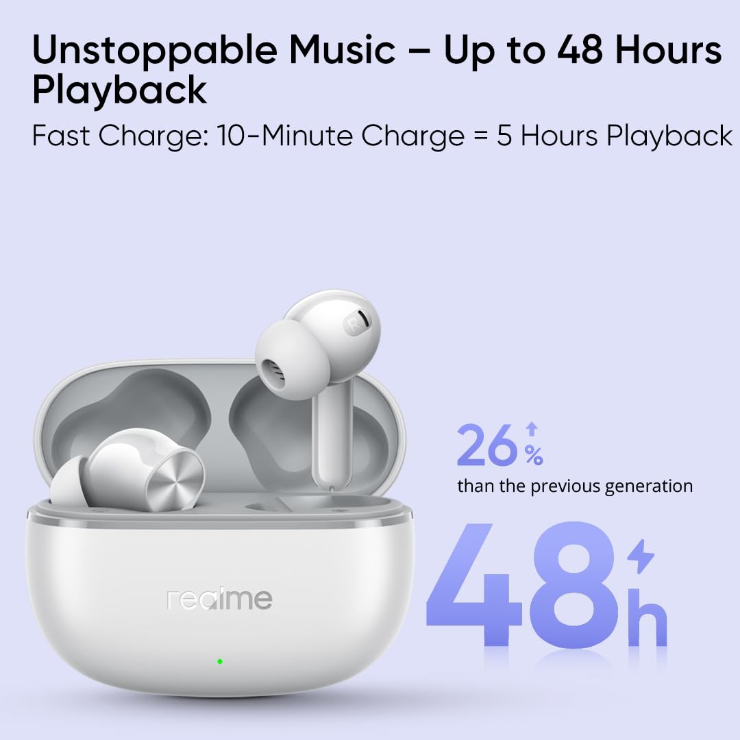 realme Buds T200 Lite Bluetooth in Ear Earbuds,4 Mic, AI ENC for Calls,48 Hours Total Playback with Fast Charging and Ultra Low Latency Gaming TWS,Google Fast Pair,with mic (Storm Grey)