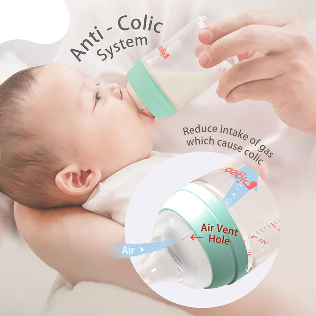 Pigeon WN3 PP Nursing Bottle 240ml with Plus Type Green Nipple Plastic Anti-Colic, Safe & Durable