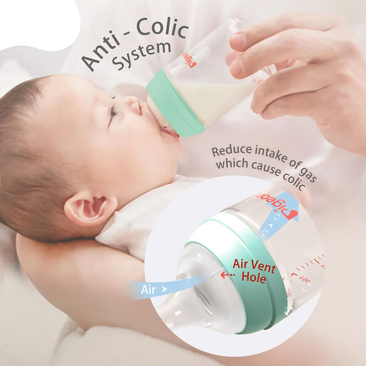 Pigeon WN3 PP Nursing Bottle 240ml with Plus Type Green Nipple Plastic Anti-Colic, Safe & Durable