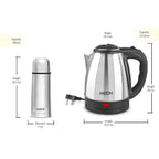 Milton Go Electro Stainless Steel Electric Kettle 1500+Flip Lid 350 Thermosteel Bottle, Super Fast Boiling with 3X Protection Kettle-Overheat, Dry Boil Protection, Leak Proof, Vacuum Insulated, Silver