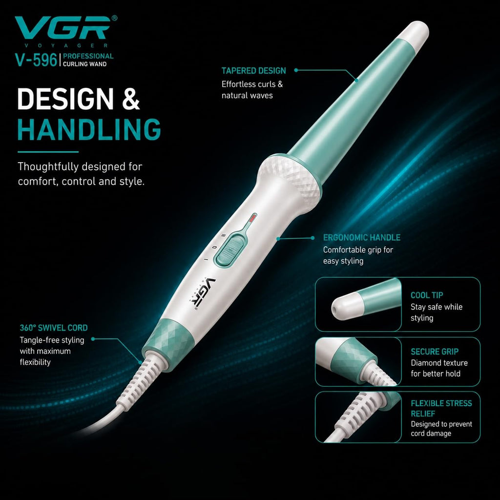 VGR V-596 Professional Curling Wand with 25MM Ceramic Coated Barrel, Fast PTC Heating, Dual Temperature Control Up to 200°C, Cool Touch Tip, Hair Curler Iron for Women, Long Lasting Curls, Green (Green)