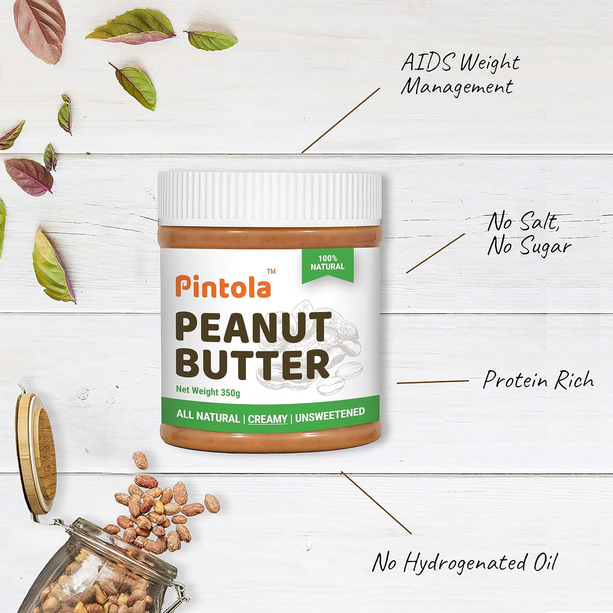 Pintola All Natural Peanut Butter Creamy 1kg(Pack of 2)