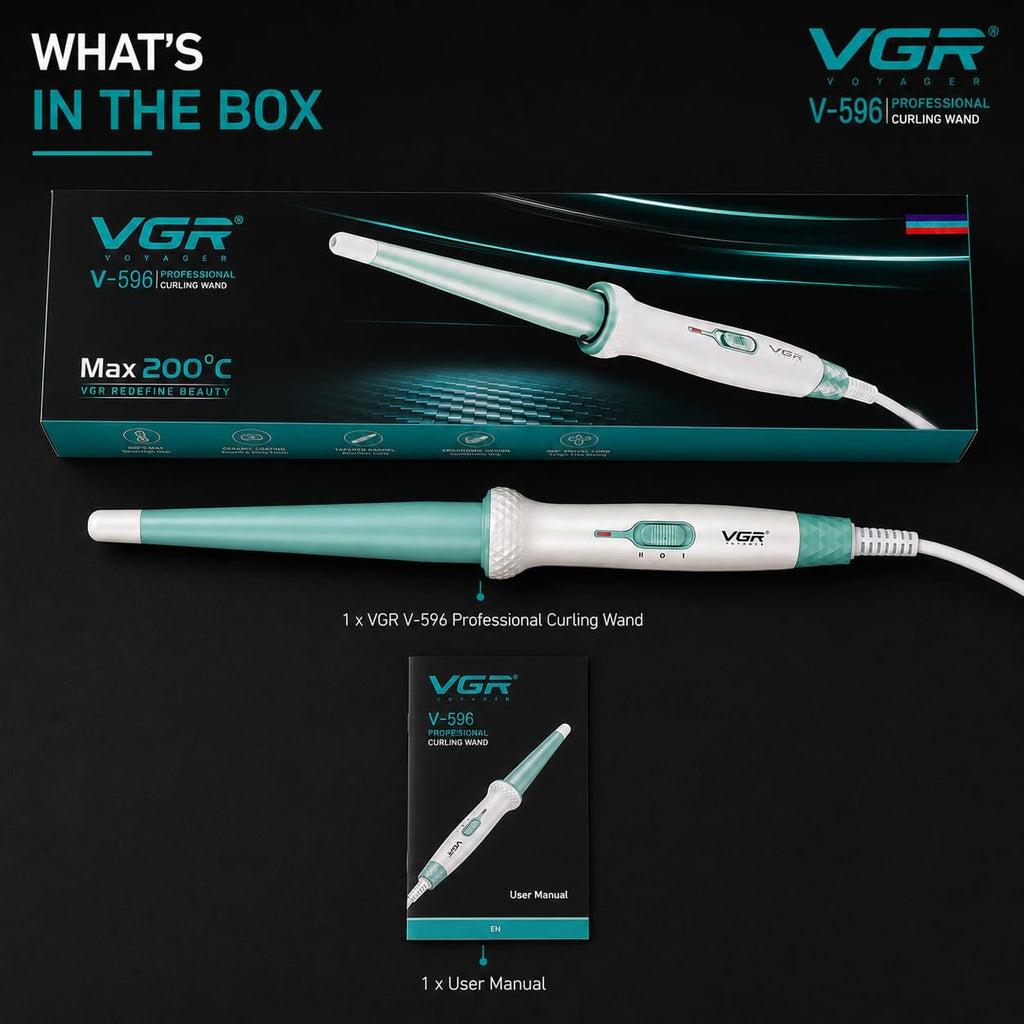 VGR V-596 Professional Curling Wand with 25MM Ceramic Coated Barrel, Fast PTC Heating, Dual Temperature Control Up to 200°C, Cool Touch Tip, Hair Curler Iron for Women, Long Lasting Curls, Green (Green)