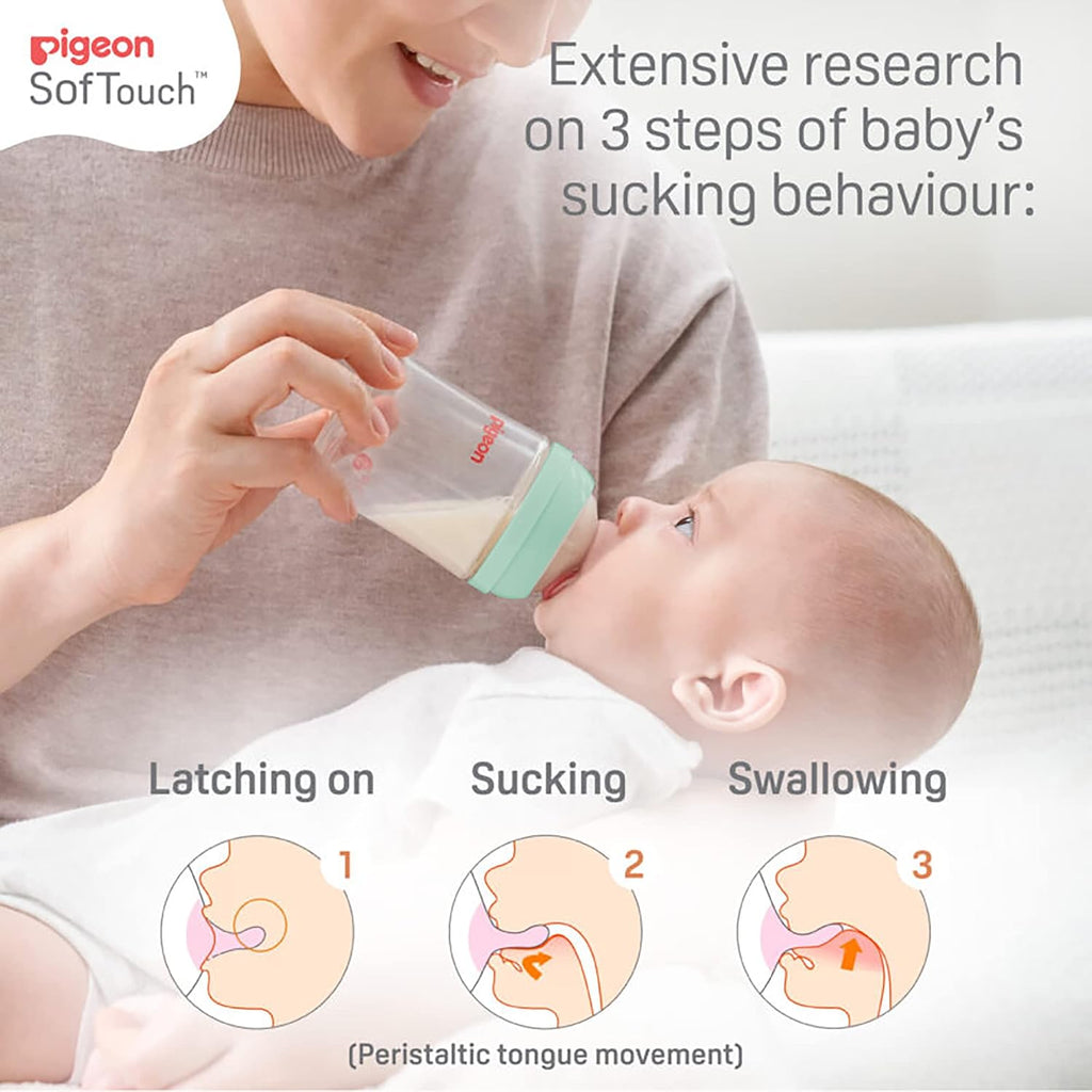 Pigeon WN3 PP Nursing Bottle 240ml with Plus Type Green Nipple Plastic Anti-Colic, Safe & Durable