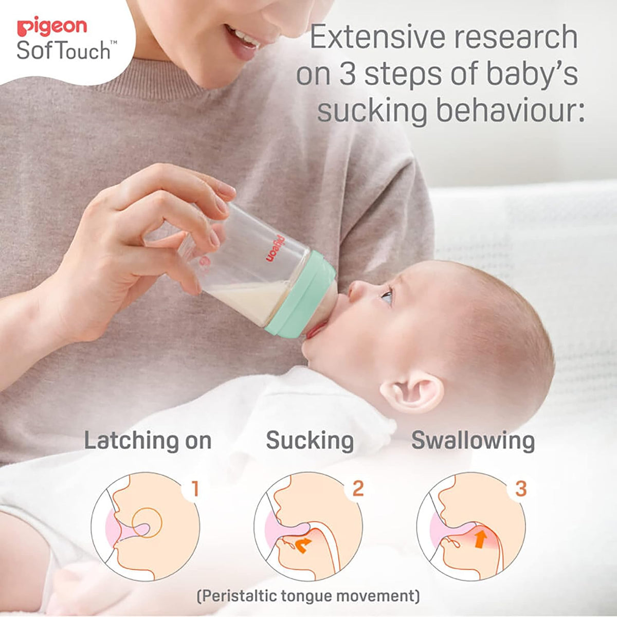 Pigeon WN3 PP Nursing Bottle 240ml with Plus Type Green Nipple Plastic Anti-Colic, Safe & Durable