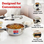 Prestige 3.5 Litre Triply Svachh Outerlid Pressure Cooker|Deep lid for spillage control|Gas & Induction Compatible|Triply body for even heating|Gasket Release System|5 Years warranty|ISI certified