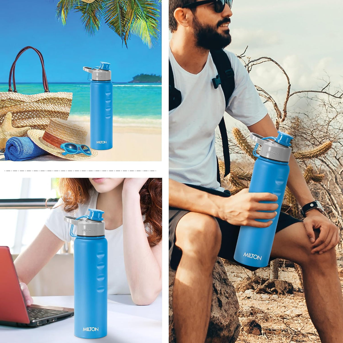 MILTON Gripper 1000 Stainless Steel Water Bottle, 900 ml, Blue | Leak Proof | Easy Grip | Light Weight | Easy to Carry
