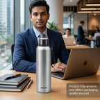 Milton Aura 1000 Thermosteel Water Bottle, 24 Hr Hot and Cold I Leak Proof Lid, ISI Certified I Vacuum Insulated I for Office, Gym, School I Silver