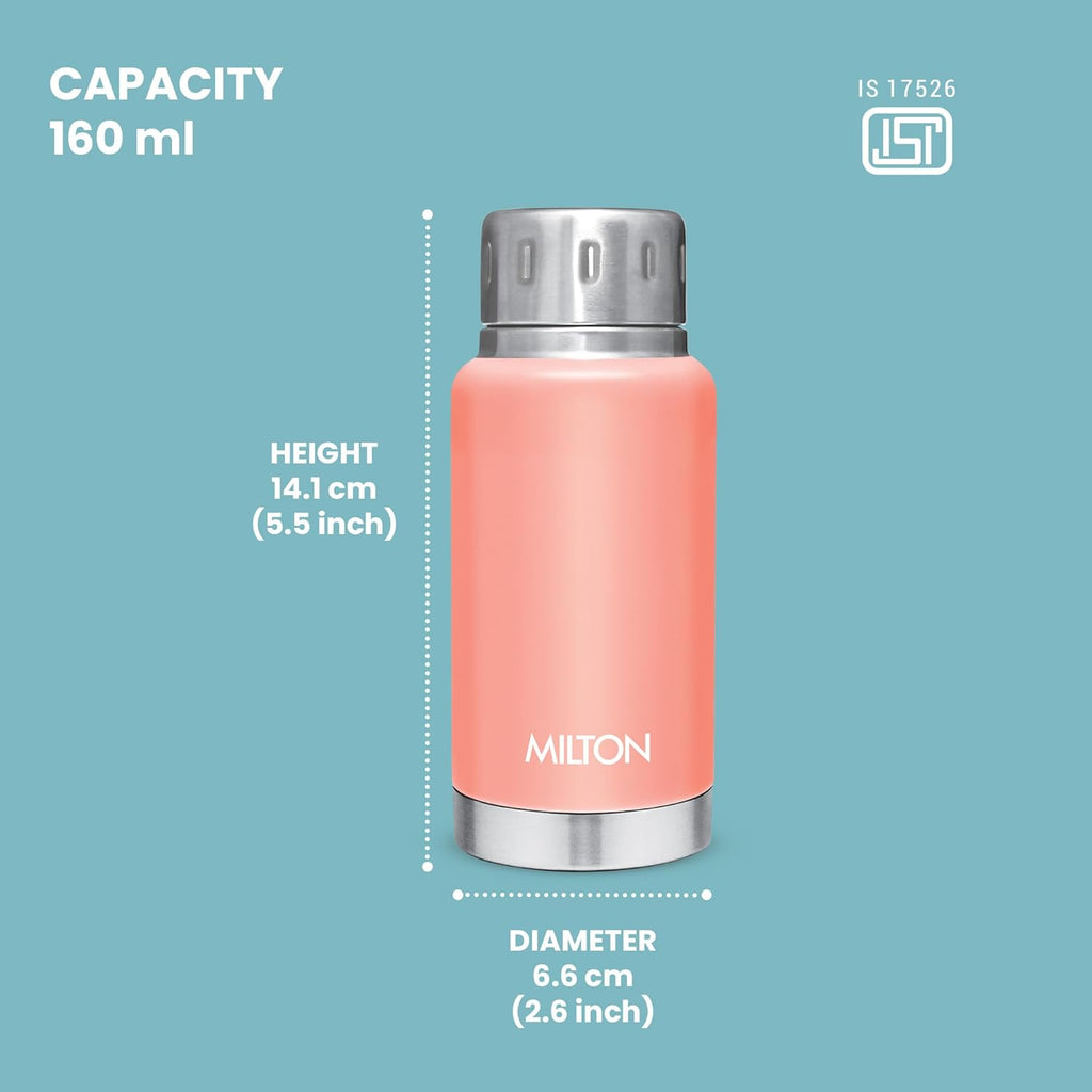 Milton Elfin 160 Thermosteel Water Bottle 160 ml, 24 Hr Hot and Cold I Leak Proof Lid, ISI Certified I Vacuum Insulated I for Office, Gym, School I Peach