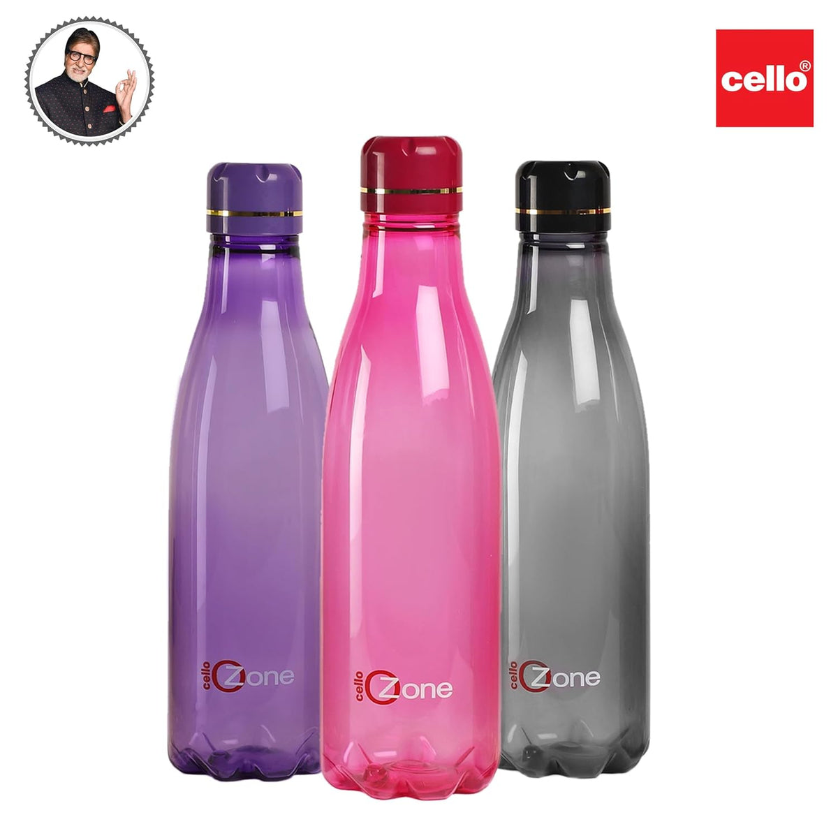 Cello Ozone Plastic Water Bottles Set of 3, 1000ml Each, Assorted | Unbreakable, BPA-Free, Food Grade | Airtight & Leakproof Lids | Pet Water Bottle For Fridge, Kitchen, Gym, Office, Travel & Gifting