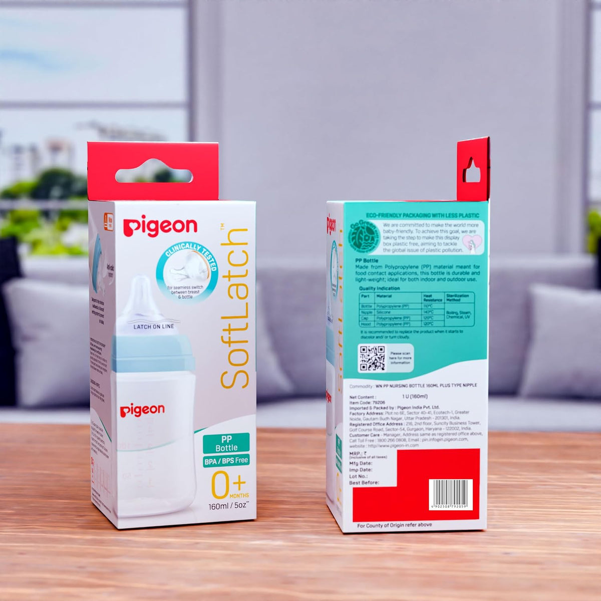 Pigeon WN3 PP Nursing Bottle 240ml with Plus Type Green Nipple Plastic Anti-Colic, Safe & Durable