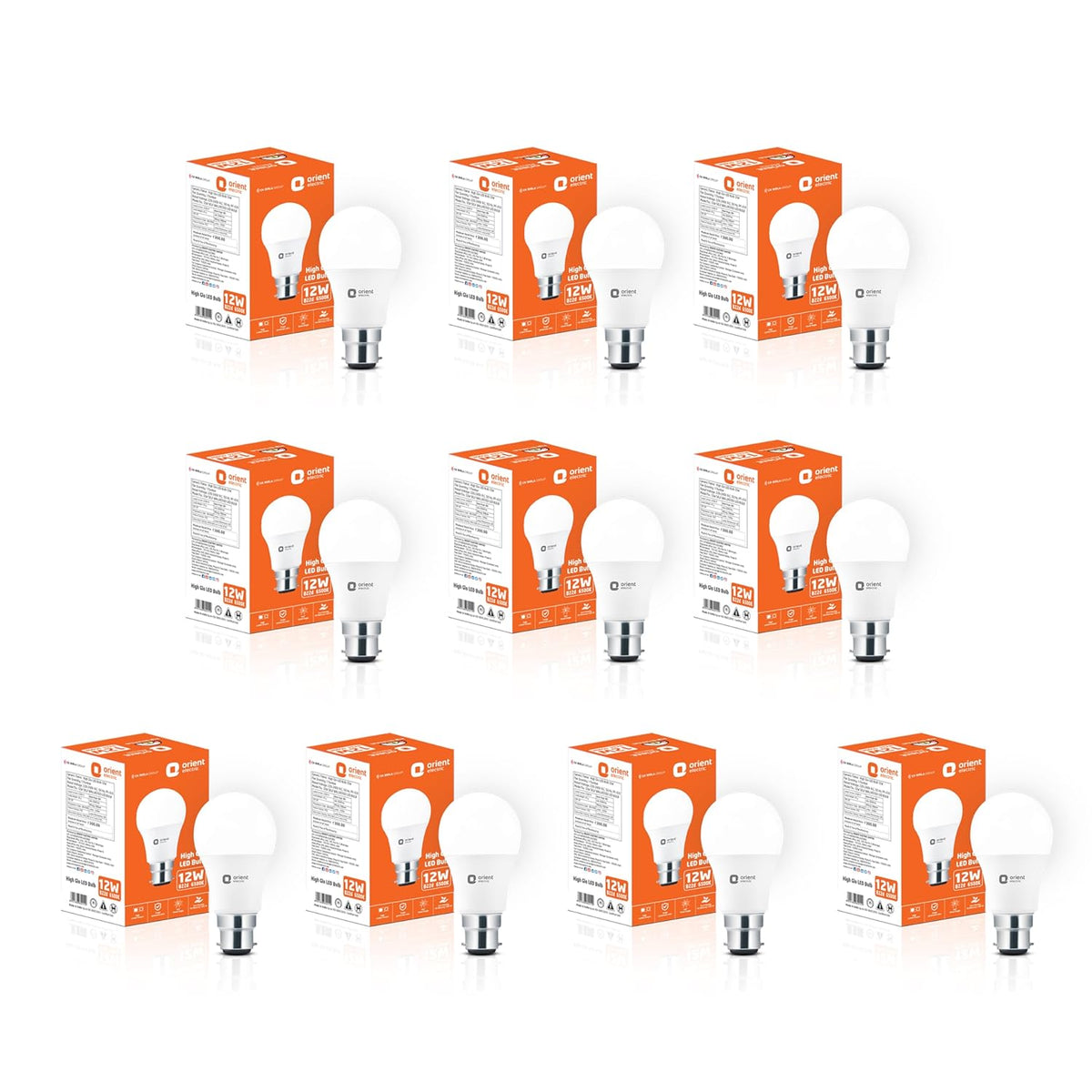 Orient Electric Eternal 12W High Glo LED Lamp | Up to 4 kV surge protection | 6500K, Cool White| B22D base| Made in India| Pack of 10