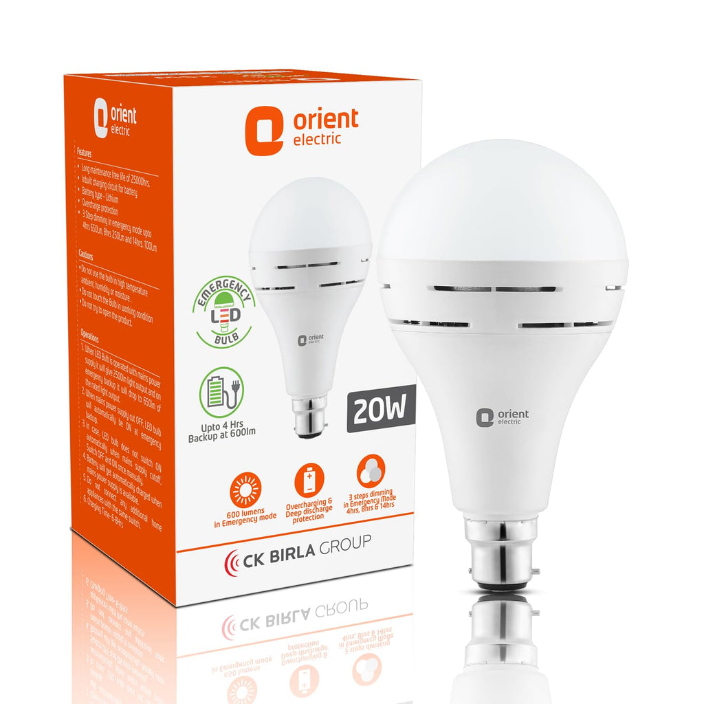 Orient Electric 20 W Emergency Inverter Rechargeable LED Bulb | Cool Day Light (6500K) | Energy Efficient | 4 Hour Battery Backup | Pack of 1