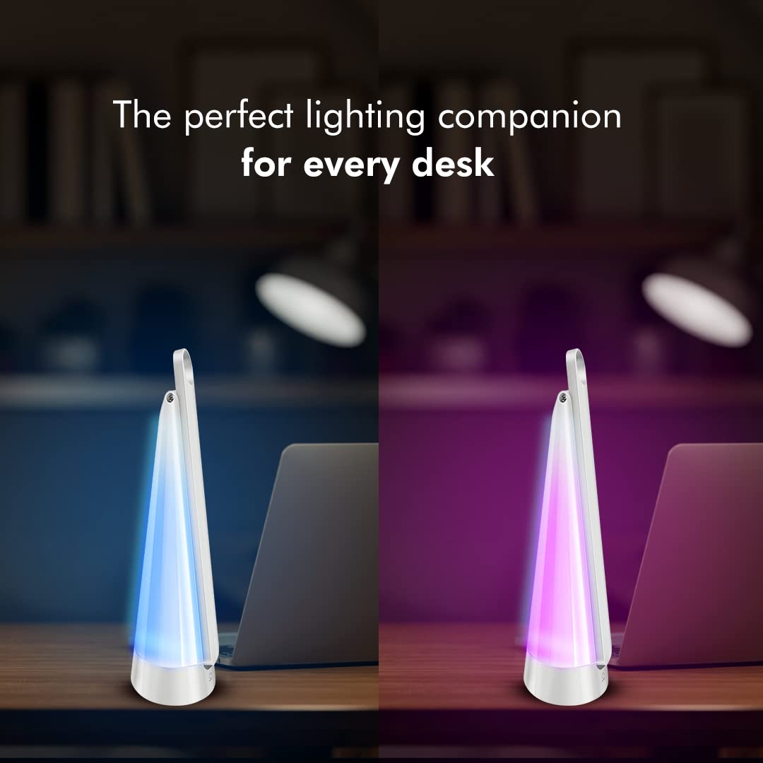 wipro 6W LED Table Lamp with 3 Grade Dimming, Ambience Lighting, Six Colour Options with Adjustable Neck I Multi-Purpose Table Lamp for Study I USB Compatible Desk Lamp I ABS, Pack of 1