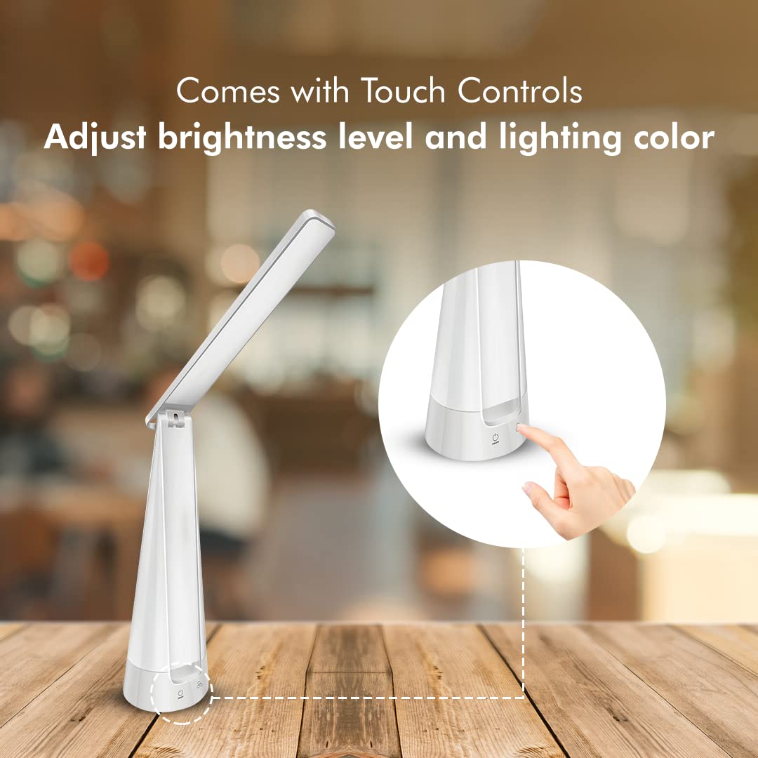 wipro 6W LED Table Lamp with 3 Grade Dimming, Ambience Lighting, Six Colour Options with Adjustable Neck I Multi-Purpose Table Lamp for Study I USB Compatible Desk Lamp I ABS, Pack of 1