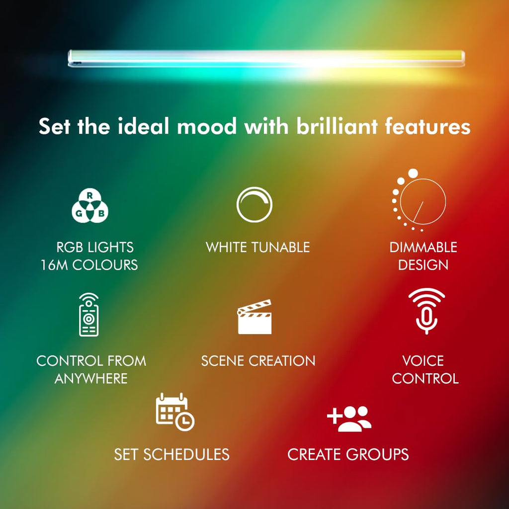 wipro Next Smart Wi-Fi 20W CCT+RGB LED Batten | 16 Million Colours | White Tunable | Dimmable |Scheduling |Scene Creation |Smart Grouping of Lights |Amazon Alexa & Google Asst. Compatible |Pack of 1