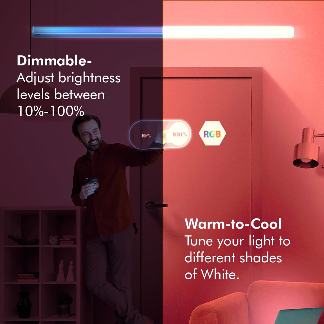 wipro Next Smart Wi-Fi 20W CCT+RGB LED Batten | 16 Million Colours | White Tunable | Dimmable |Scheduling |Scene Creation |Smart Grouping of Lights |Amazon Alexa & Google Asst. Compatible |Pack of 1