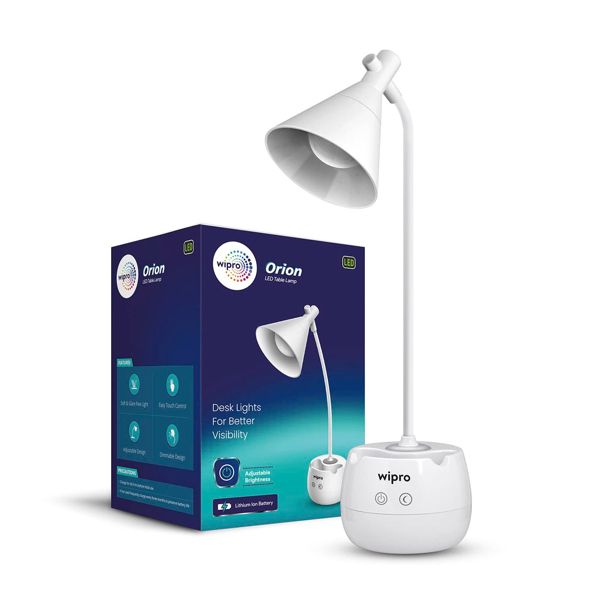 wipro Orion 6w Rechargeable LED Table Lamp- 3 Grade Dimming and Night Light (E20002)