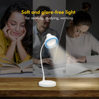 wipro Re-Chargeable LED Table Lamp, Round and Flexible Design with 3 Grade Dimming, 6W Desk Lamp for Study with Adjustable Neck, White, ABS, Pack of 1