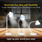 wipro Re-Chargeable LED Table Lamp, Round and Flexible Design with 3 Grade Dimming, 6W Desk Lamp for Study with Adjustable Neck, White, ABS, Pack of 1