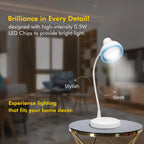 wipro Re-Chargeable LED Table Lamp, Round and Flexible Design with 3 Grade Dimming, 6W Desk Lamp for Study with Adjustable Neck, White, ABS, Pack of 1