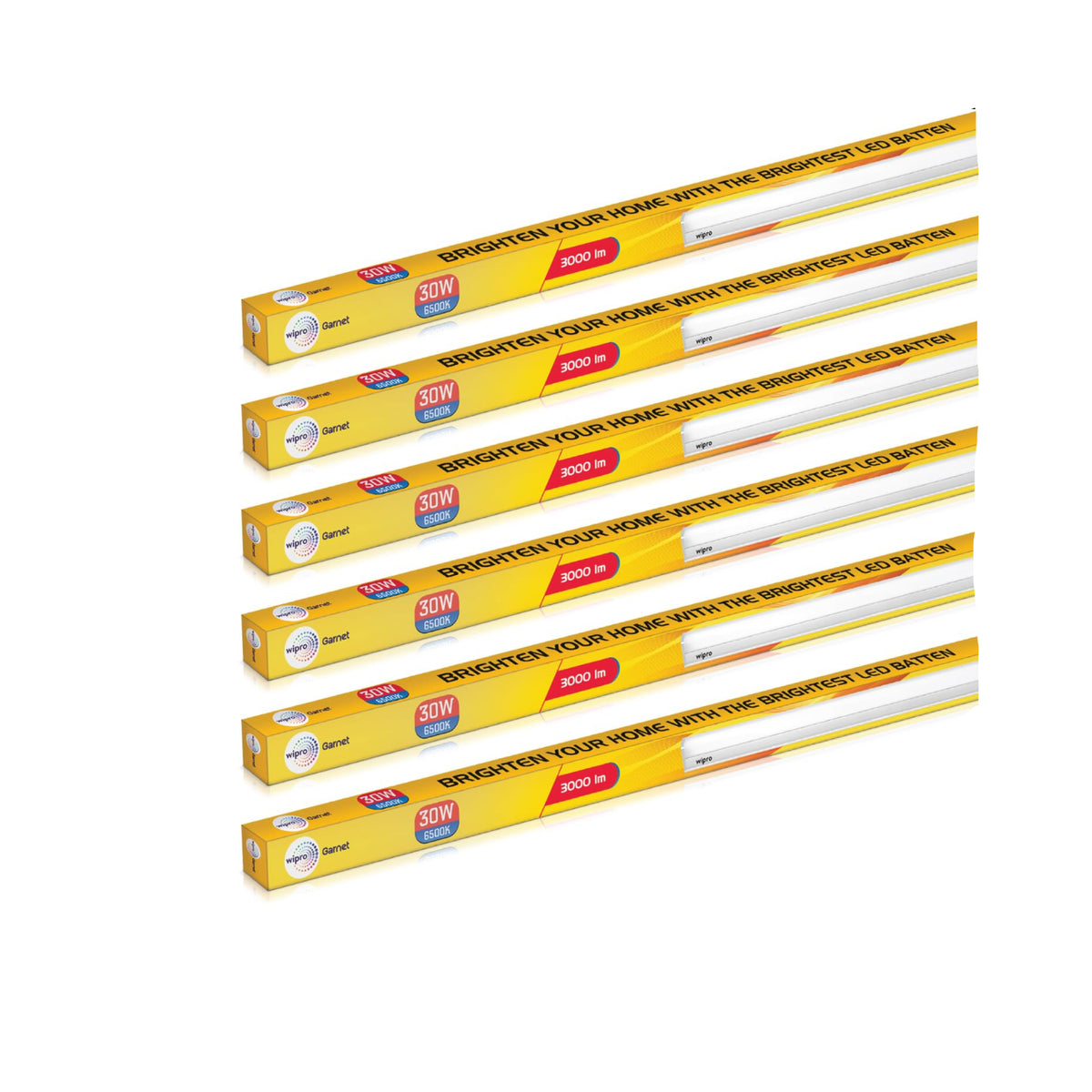 wipro Garnet 30W LED Batten for Living Room & Bedroom | Bright & Energy Efficient Tubelight for Home | Cool Day Light (6500K) with UPTO 2500 lumen|4Feet, Pack of 6
