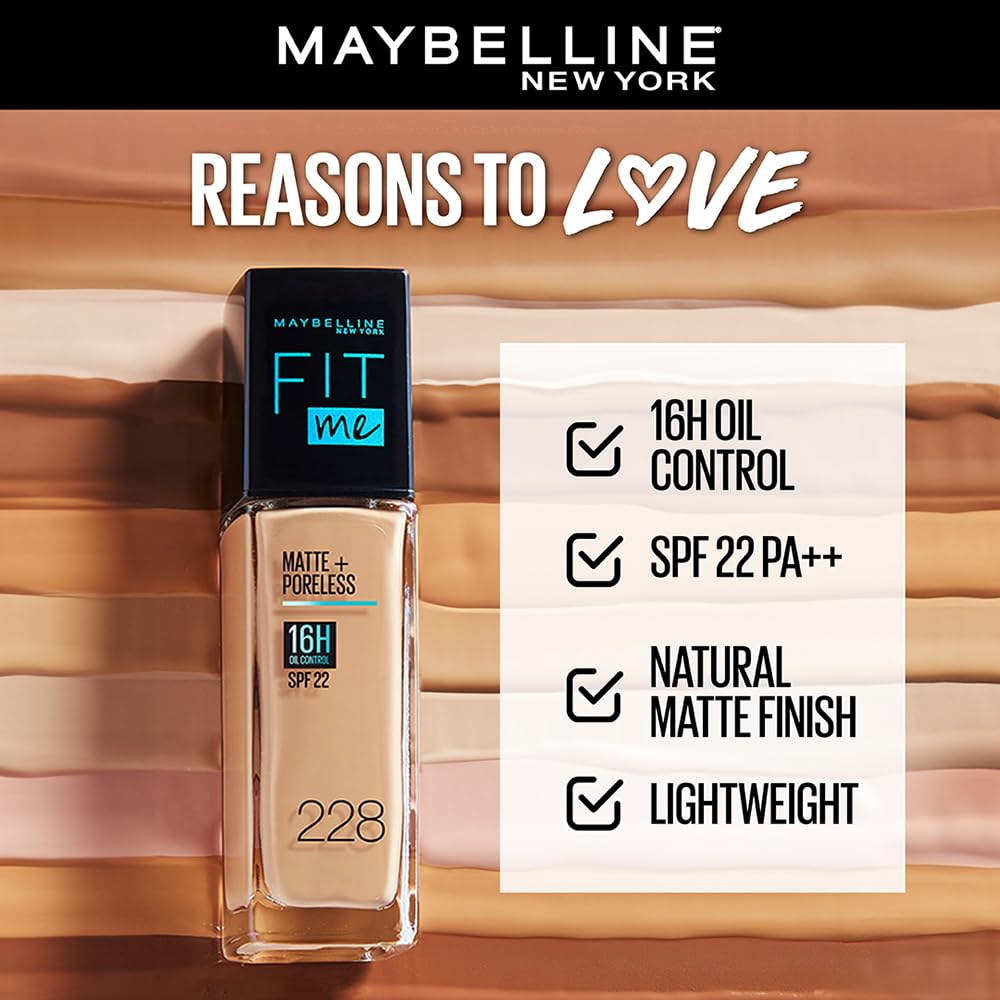 Maybelline New York Fit Me Matte + Poreless Liquid Foundation, 128 Warm