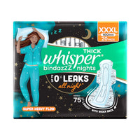 Whisper bindazzz Nights Pads For Women, XXX-Large Pack of 20 pads Scent: unscented