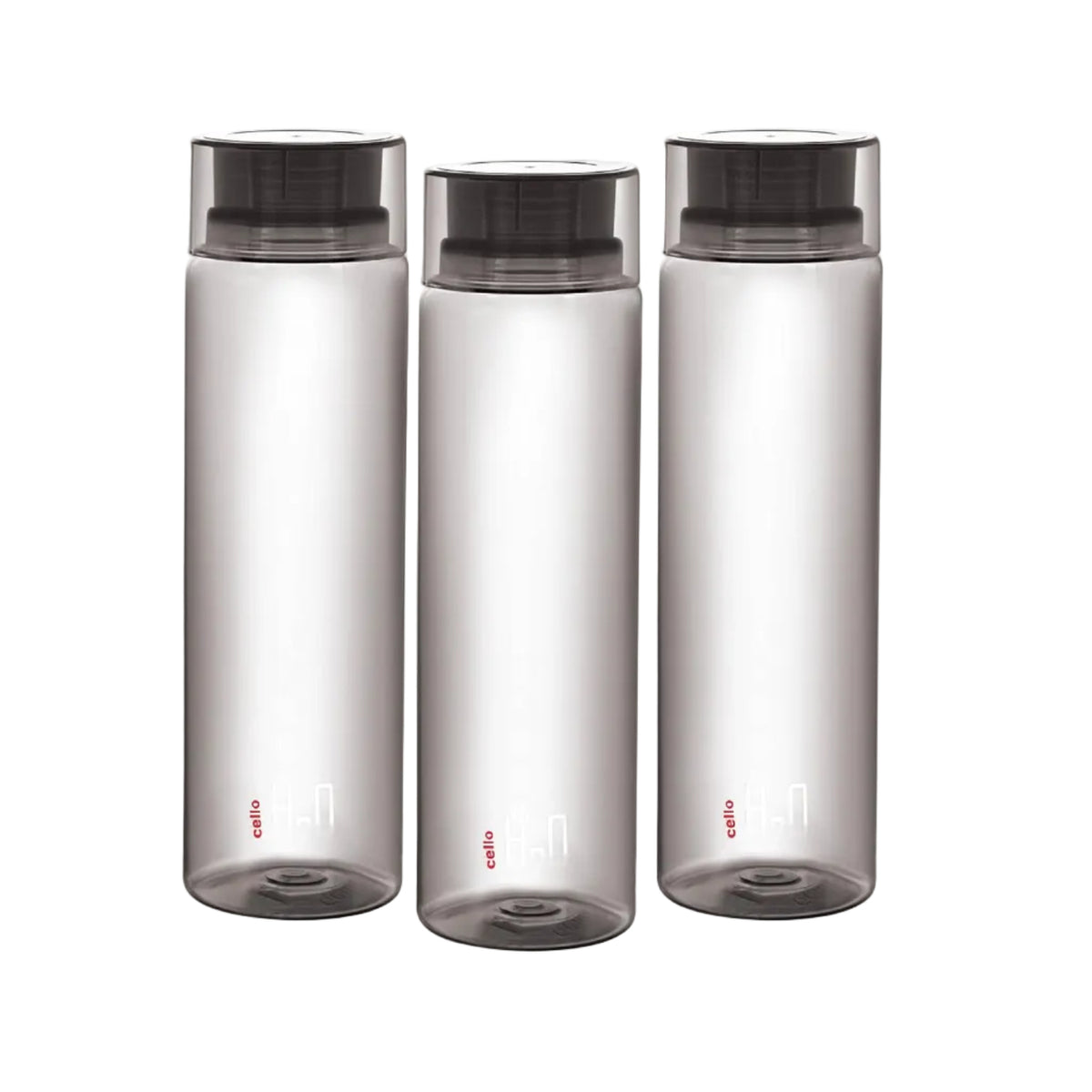 CELLO H2O Round Unbreakable Plastic Water Bottle | Lid is sealed by a silicone ring | Leak proof & break-proof |Best Usage for Office/School/College/Gym/Picnic/Home/Fridge | 1 Liter | Black, Set of 3
