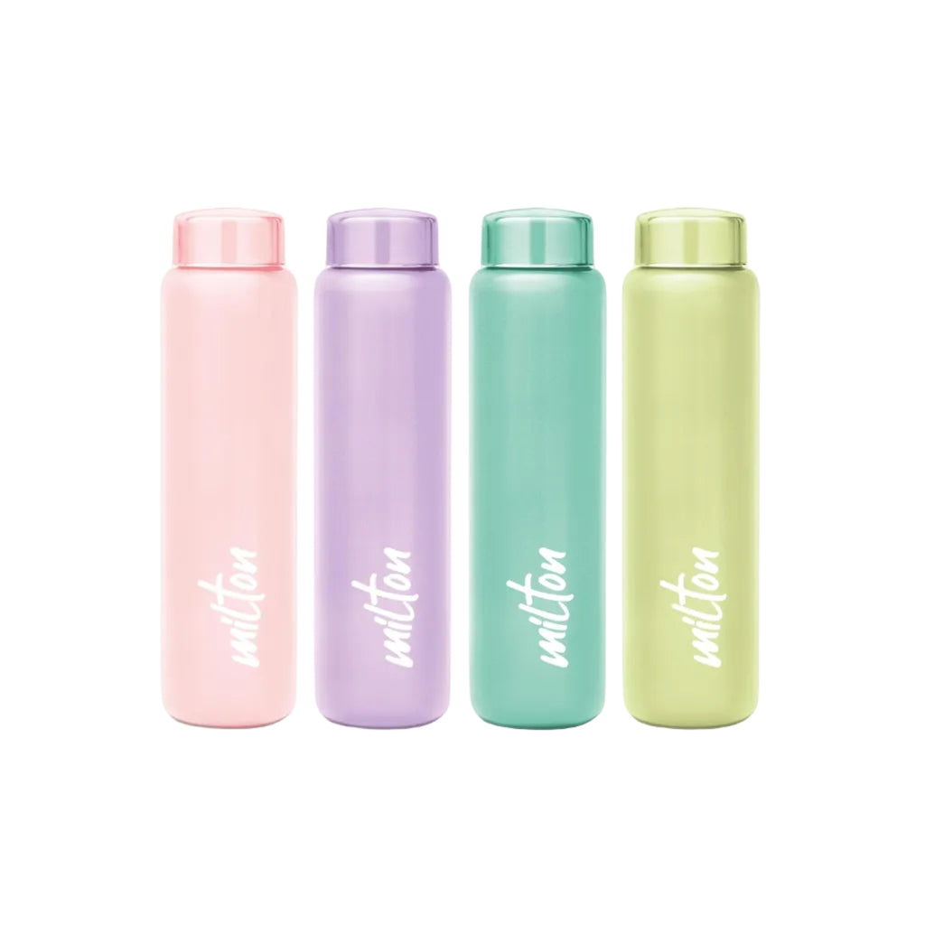 MILTON Aqua 1000 Stainless Steel Water Bottle set of 4, 920 ml each, Single Walled, ISI Certified I Leak Proof Lid, Rust Proof I For School, Office, Gym I Light Green, Purple, Light Pink, Green