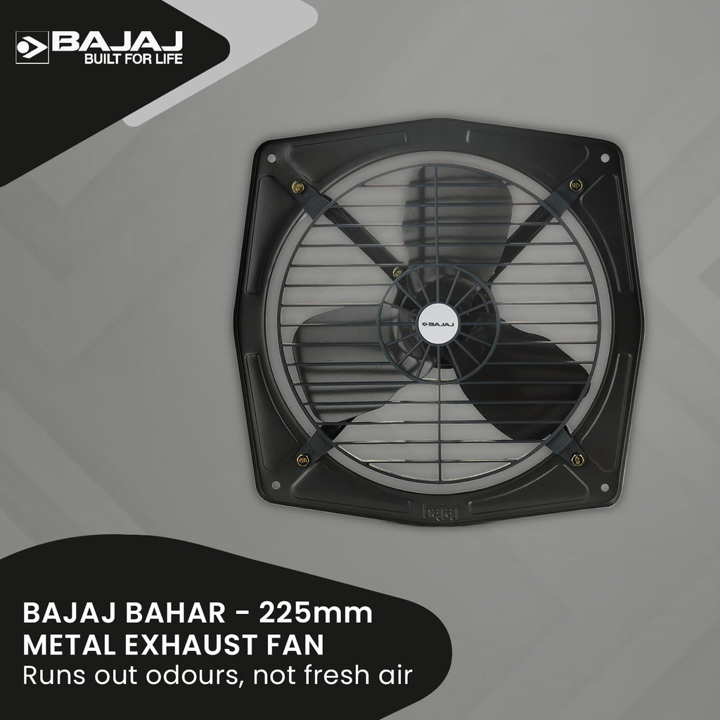Bajaj Bahar Fresh 225 MM Exhaust Fan | Strong Metal Body And Blades | Noiseless Operations | Rust Proof Body And Blades | 2 Yr Warranty 【Metallic Grey】
