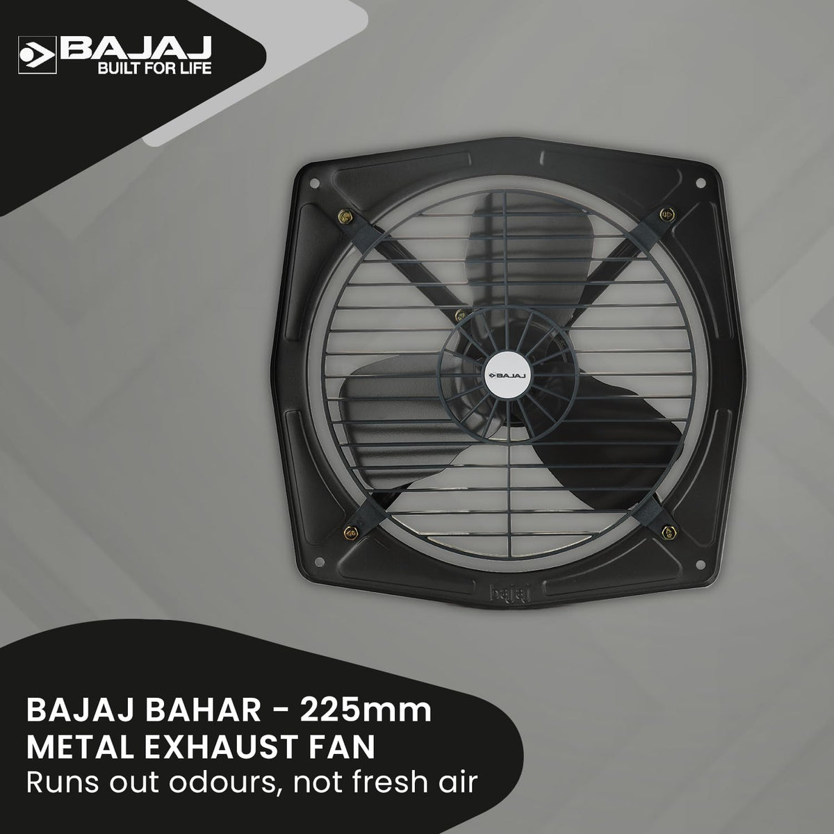 Bajaj Bahar Fresh 225 MM Exhaust Fan | Strong Metal Body And Blades | Noiseless Operations | Rust Proof Body And Blades | 2 Yr Warranty 【Metallic Grey】
