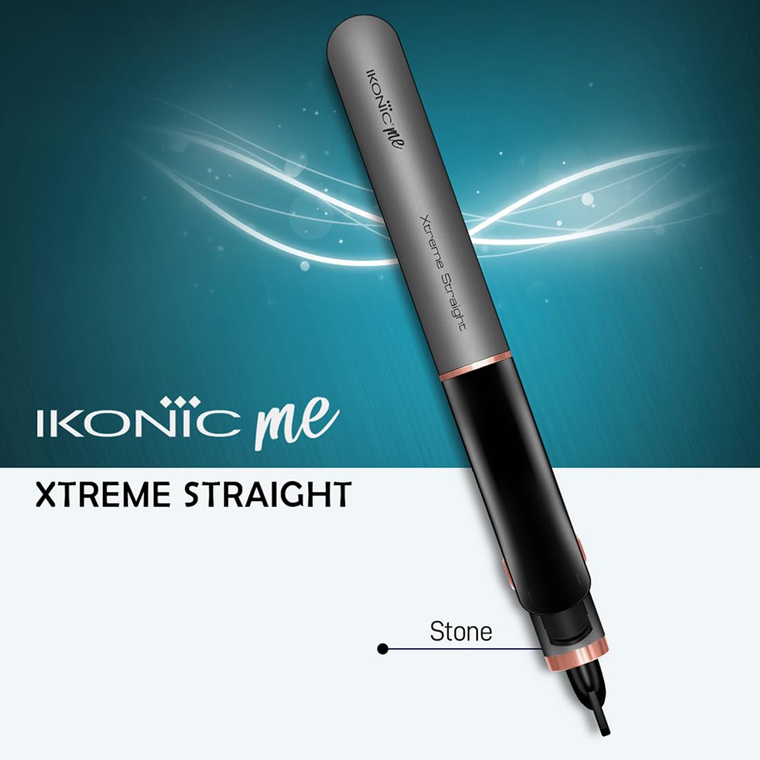 Ikonic Me Xtreme Hair Straightener, Extra-Wide Ceramic Floating Plates, Adjustable Temperature 130°C–230°C, Instant Heat-Up Technology, Smooth, Frizz-Free & Salon Straight Hair Styling, Stone