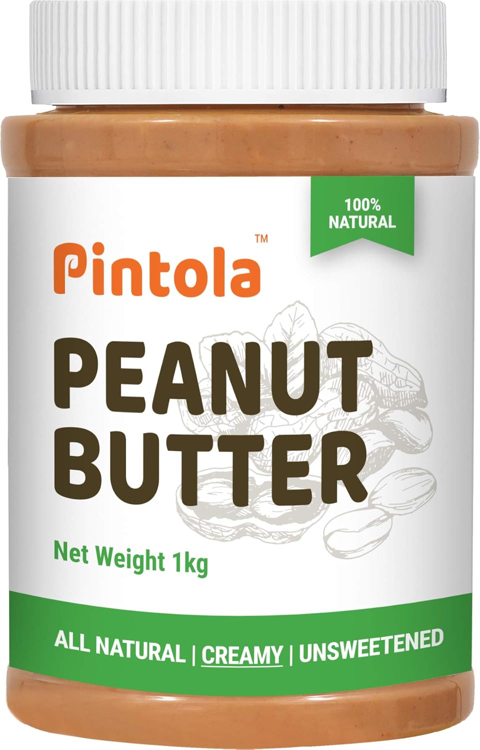 Pintola All Natural Peanut Butter Creamy 1kg | Smooth | Unsweetened | 30g Protein  (Pack of 3)
