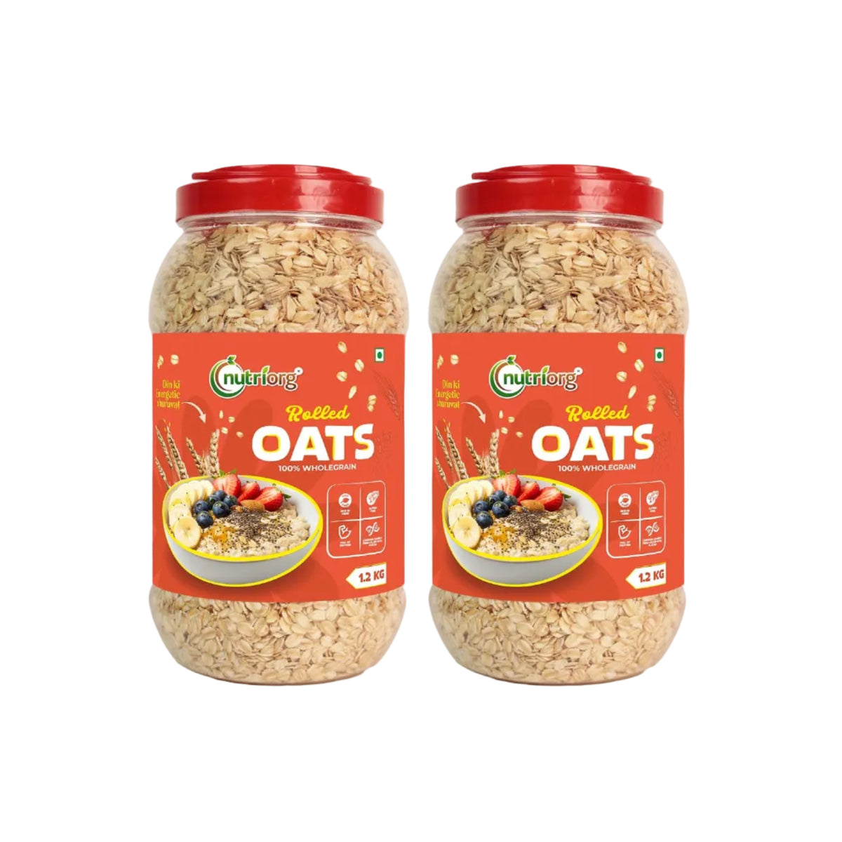 NutriOrg Rolled Oats 2.4 Kg | Gluten Free | High protein & Fibre Rich | Easy to Cook | Nutritional Breakfast Cereal Oats