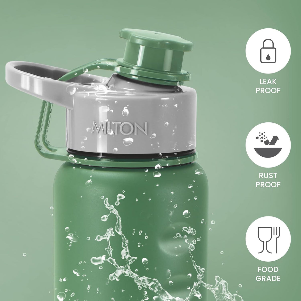 MILTON Gripper 1000 Stainless Steel Water Bottle, 900 ml, Green | Leak Proof | Easy Grip | Light Weight | Easy to Carry
