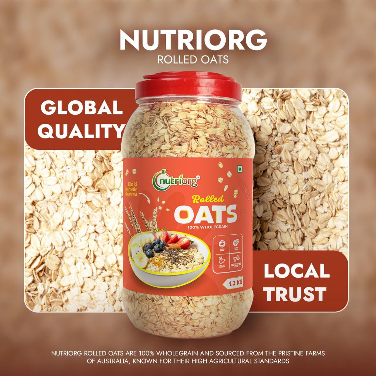 NutriOrg Rolled Oats 2.4 Kg | Gluten Free | High protein & Fibre Rich | Easy to Cook | Nutritional Breakfast Cereal Oats