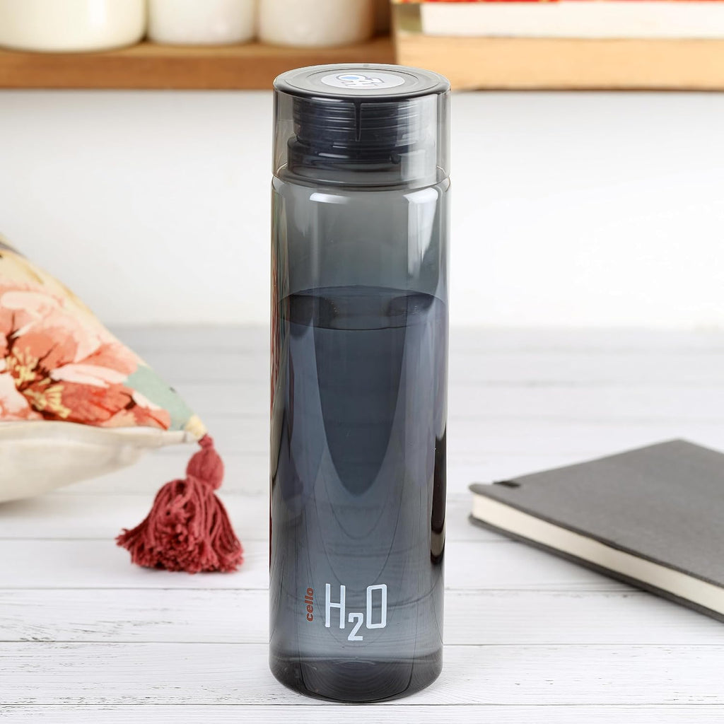 CELLO H2O Round Water Bottle 1000ml, Black | BPA Free, Unbreakable & Reusable PET Bottle | Leakproof Silicone Lid Fridge Set of Water Bottle For Kitchen, Office, School, College, Travel & Gifting