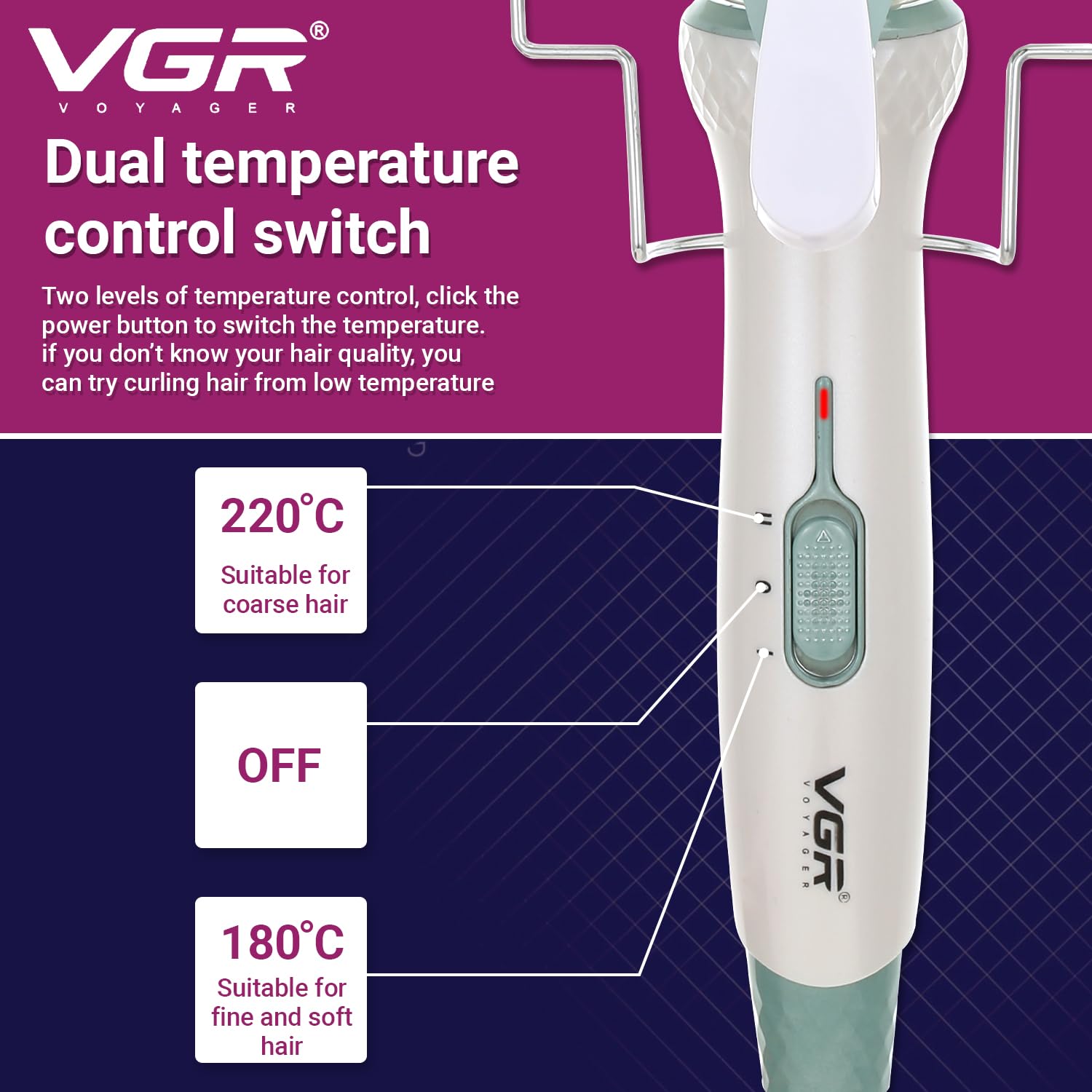 VGR V-597 Professional Electric Hair Curler | Stylish Hair Styling 5 Barrel Professional Hair Curler with 220° C Max Heat Setting