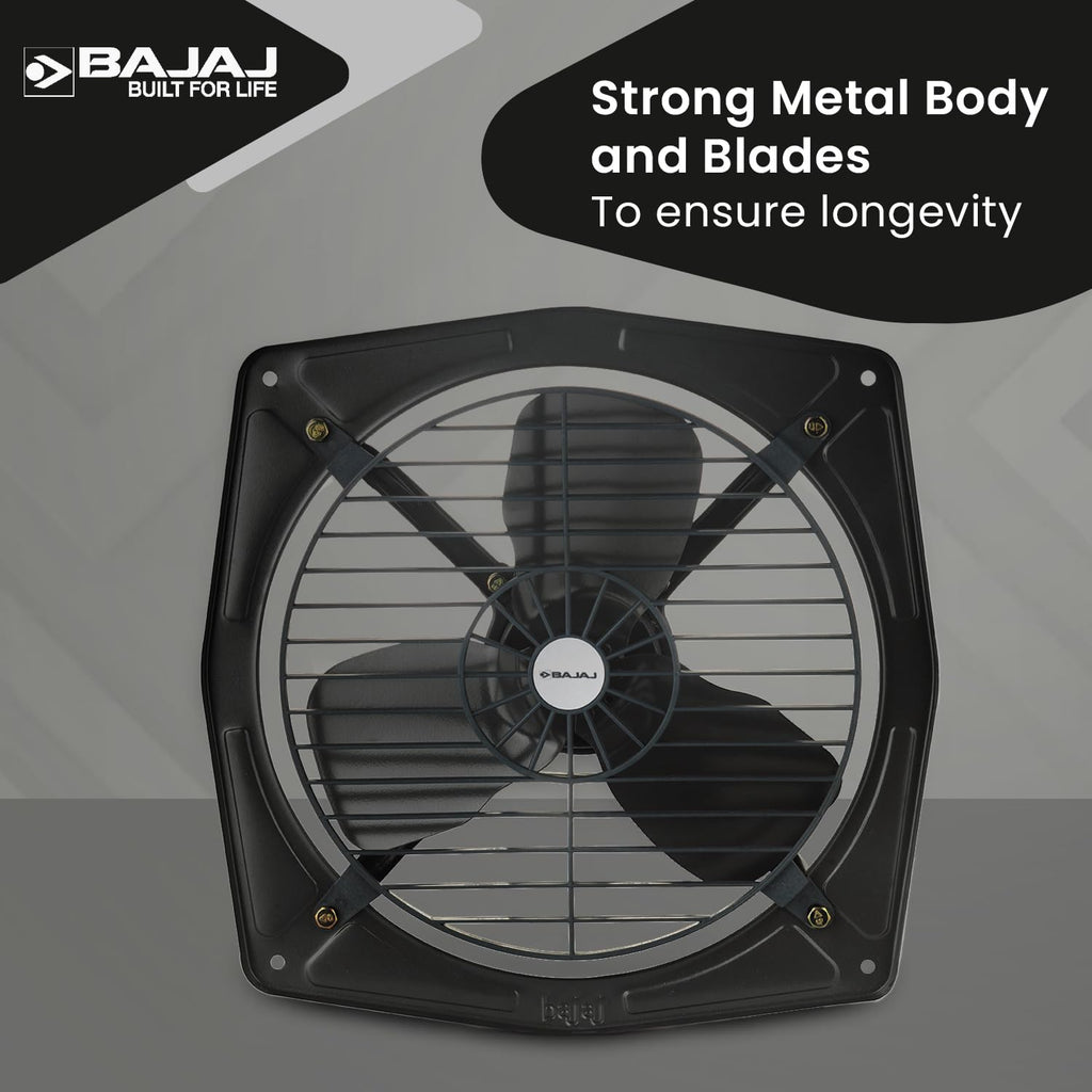 Bajaj Bahar Fresh 225 MM Exhaust Fan | Strong Metal Body And Blades | Noiseless Operations | Rust Proof Body And Blades | 2 Yr Warranty 【Metallic Grey】
