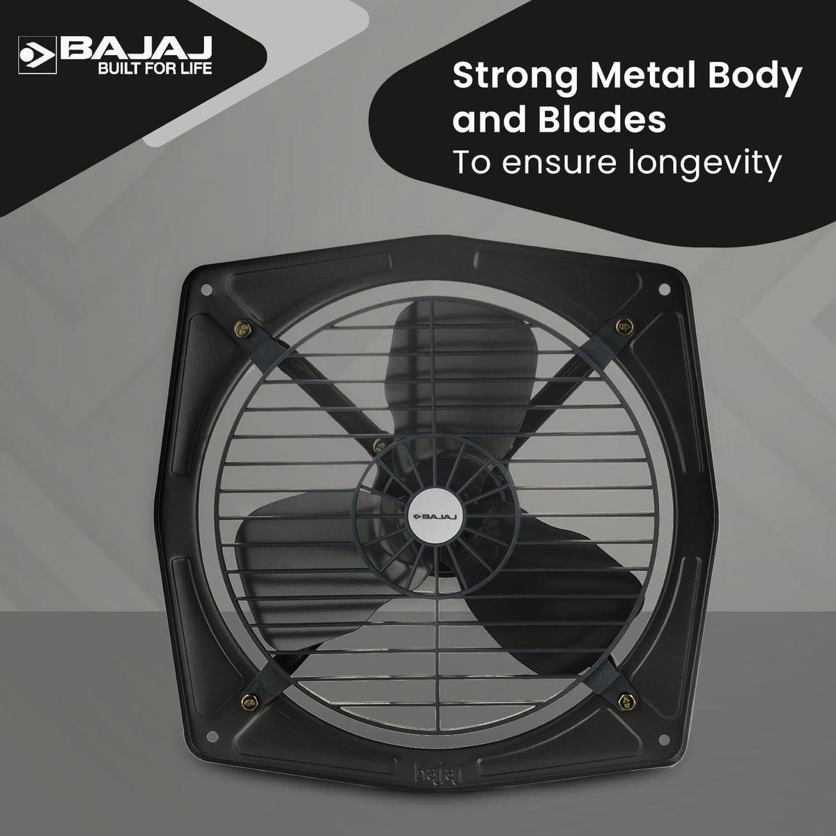 Bajaj Bahar Fresh 225 MM Exhaust Fan | Strong Metal Body And Blades | Noiseless Operations | Rust Proof Body And Blades | 2 Yr Warranty 【Metallic Grey】