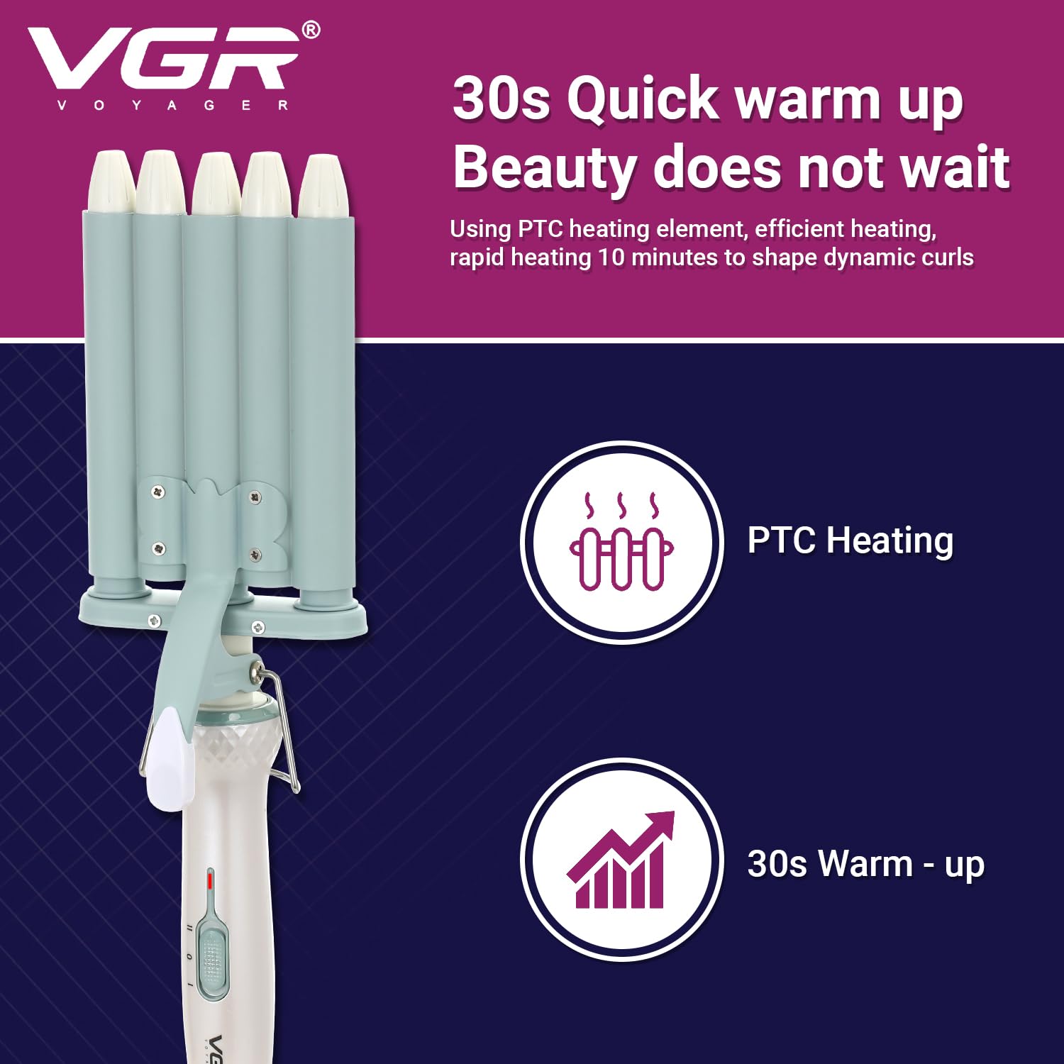 VGR V-597 Professional Electric Hair Curler | Stylish Hair Styling 5 Barrel Professional Hair Curler with 220° C Max Heat Setting
