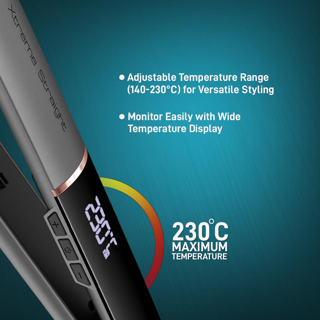 Ikonic Me Xtreme Hair Straightener, Extra-Wide Ceramic Floating Plates, Adjustable Temperature 130°C–230°C, Instant Heat-Up Technology, Smooth, Frizz-Free & Salon Straight Hair Styling, Stone