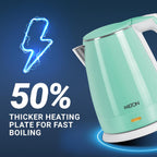 Milton Riga Electric 1.5 Stainless Steel Electric Kettle, 1 Piece, 1.5 Litres | Power Indicator | 1500 Watts | Double Wall Body With Cool-touch Handle I SS304 Steel I 1 Year Warranty | Aqua Green